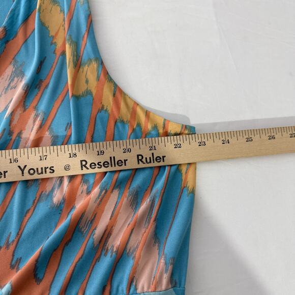 Ruby Rd Dress Womens 1X Blue Orange Sleeveless Maxi Jewel Neck Aztec Boho Print - Picture 5 of 6